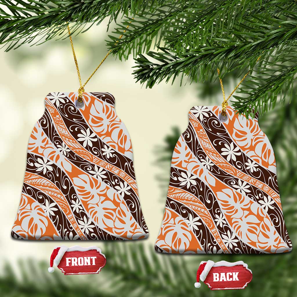 Puatou Tahiti Tiare Monstera Ceramic Ornament Polynesian Pattern Curve Style - Polynesian Pride