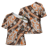 Puatou Tahiti Tiare Monstera Cross Shoulder Shirt Polynesian Pattern Curve Style - Polynesian Pride