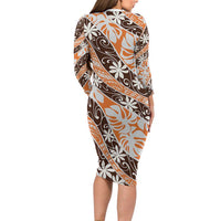Puatou Tahiti Tiare Monstera Family Matching Long Sleeve Bodycon Dress and Hawaiian Shirt Polynesian Pattern Curve Style - Polynesian Pride