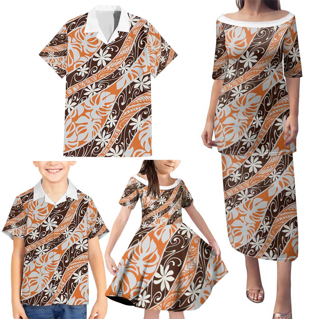 Puatou Tahiti Tiare Monstera Family Matching Puletasi and Hawaiian Shirt Polynesian Pattern Curve Style - Polynesian Pride