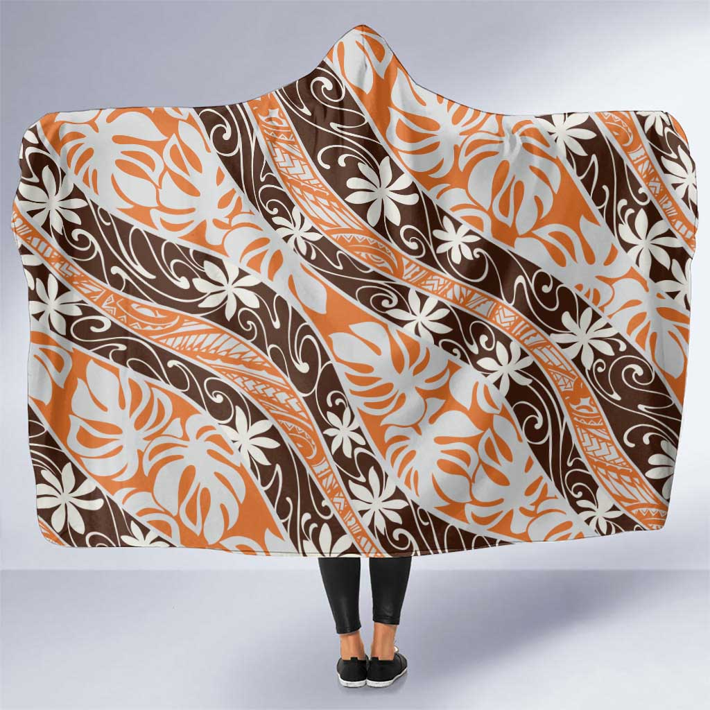 Puatou Tahiti Tiare Monstera Hooded Blanket Polynesian Pattern Curve Style - Polynesian Pride