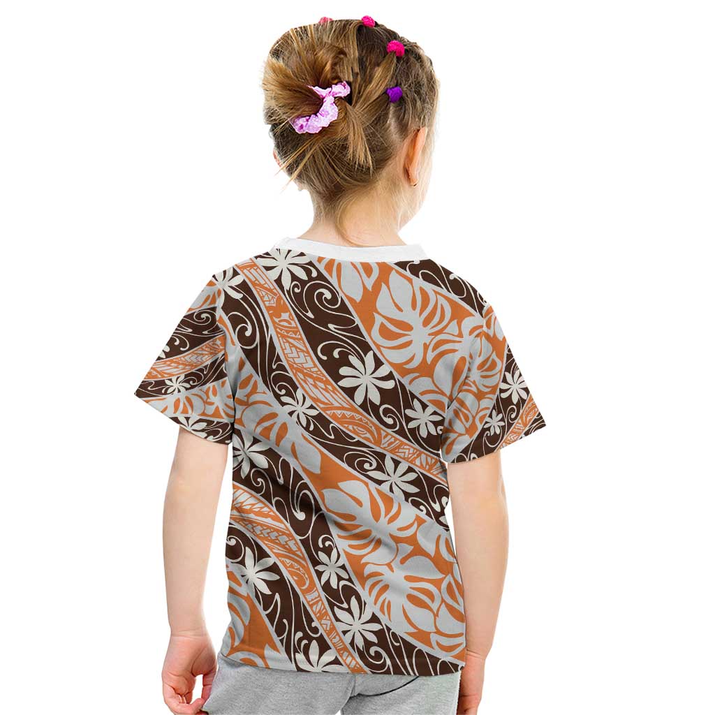 Puatou Tahiti Tiare Monstera Kid T Shirt Polynesian Pattern Curve Style - Polynesian Pride