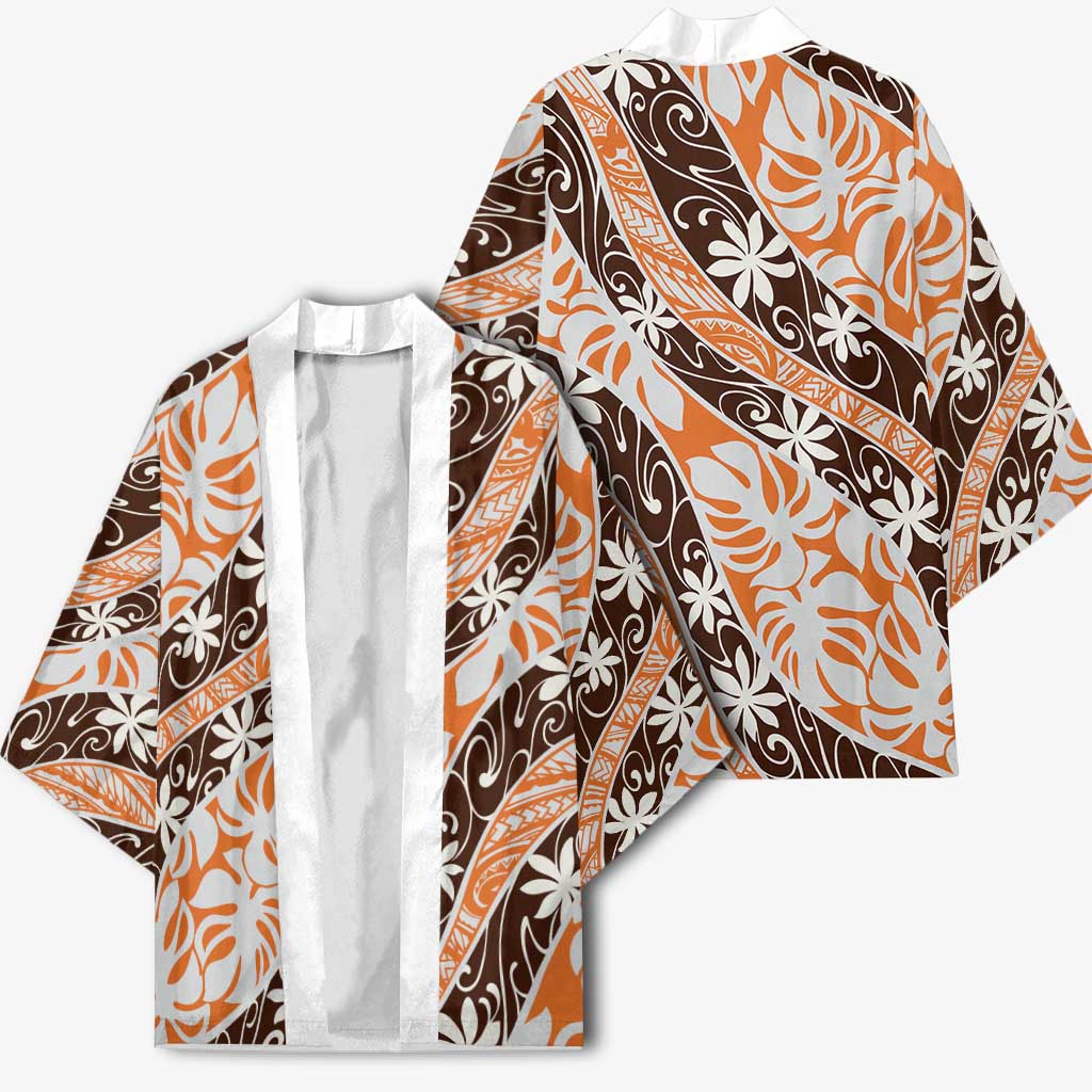 Puatou Tahiti Tiare Monstera Kimono Polynesian Pattern Curve Style - Polynesian Pride