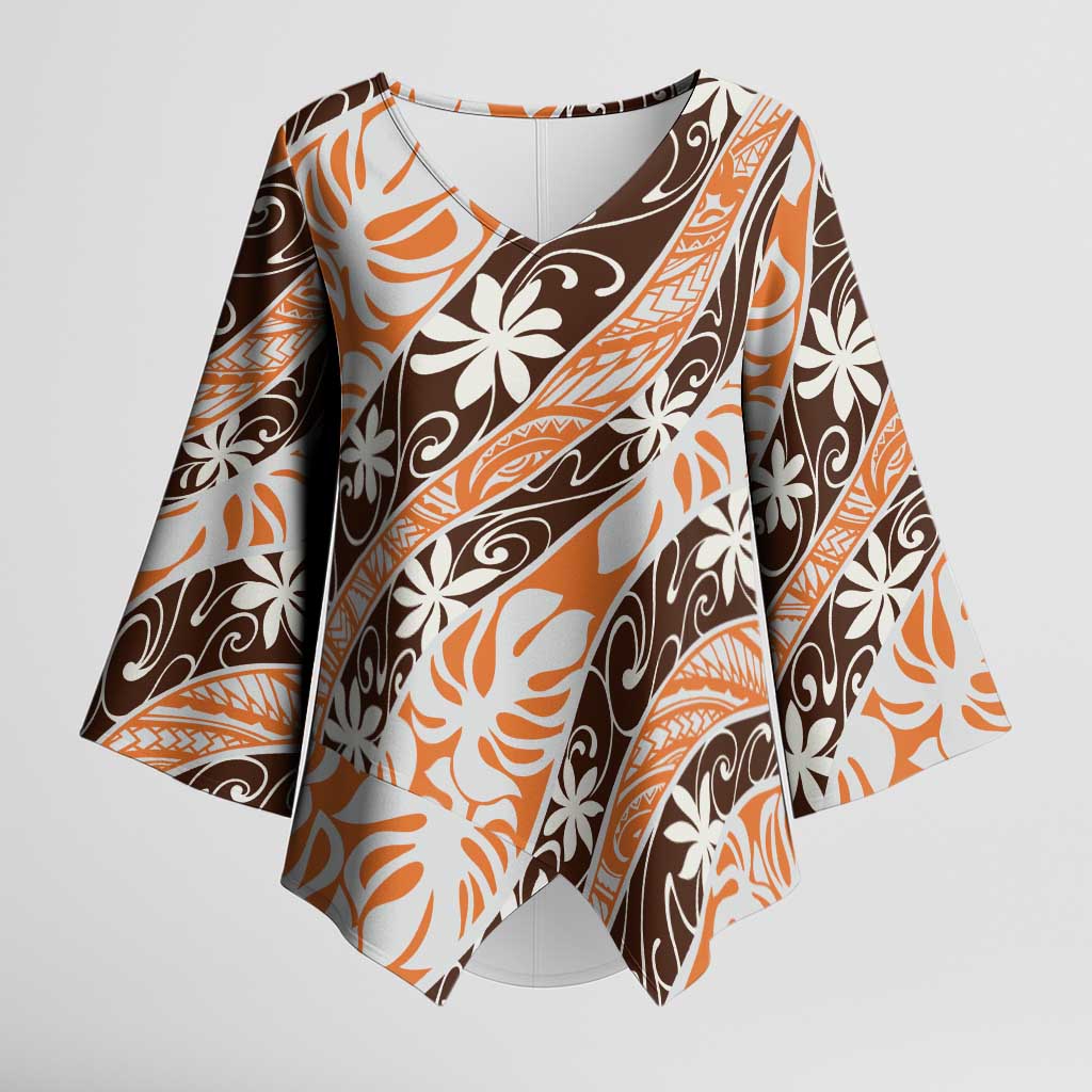 Puatou Tahiti Tiare Monstera Kimono Sleeve Blouse Polynesian Pattern Curve Style - Polynesian Pride