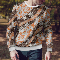 Puatou Tahiti Tiare Monstera Ugly Christmas Sweater Polynesian Pattern Curve Style - Polynesian Pride