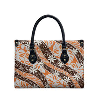 Puatou Tahiti Tiare Monstera Leather Bag Polynesian Pattern Curve Style - Polynesian Pride