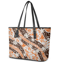 Puatou Tahiti Tiare Monstera Leather Tote Bag Polynesian Pattern Curve Style - Polynesian Pride