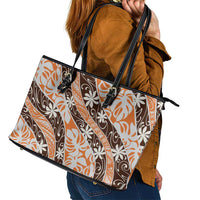 Puatou Tahiti Tiare Monstera Leather Tote Bag Polynesian Pattern Curve Style - Polynesian Pride