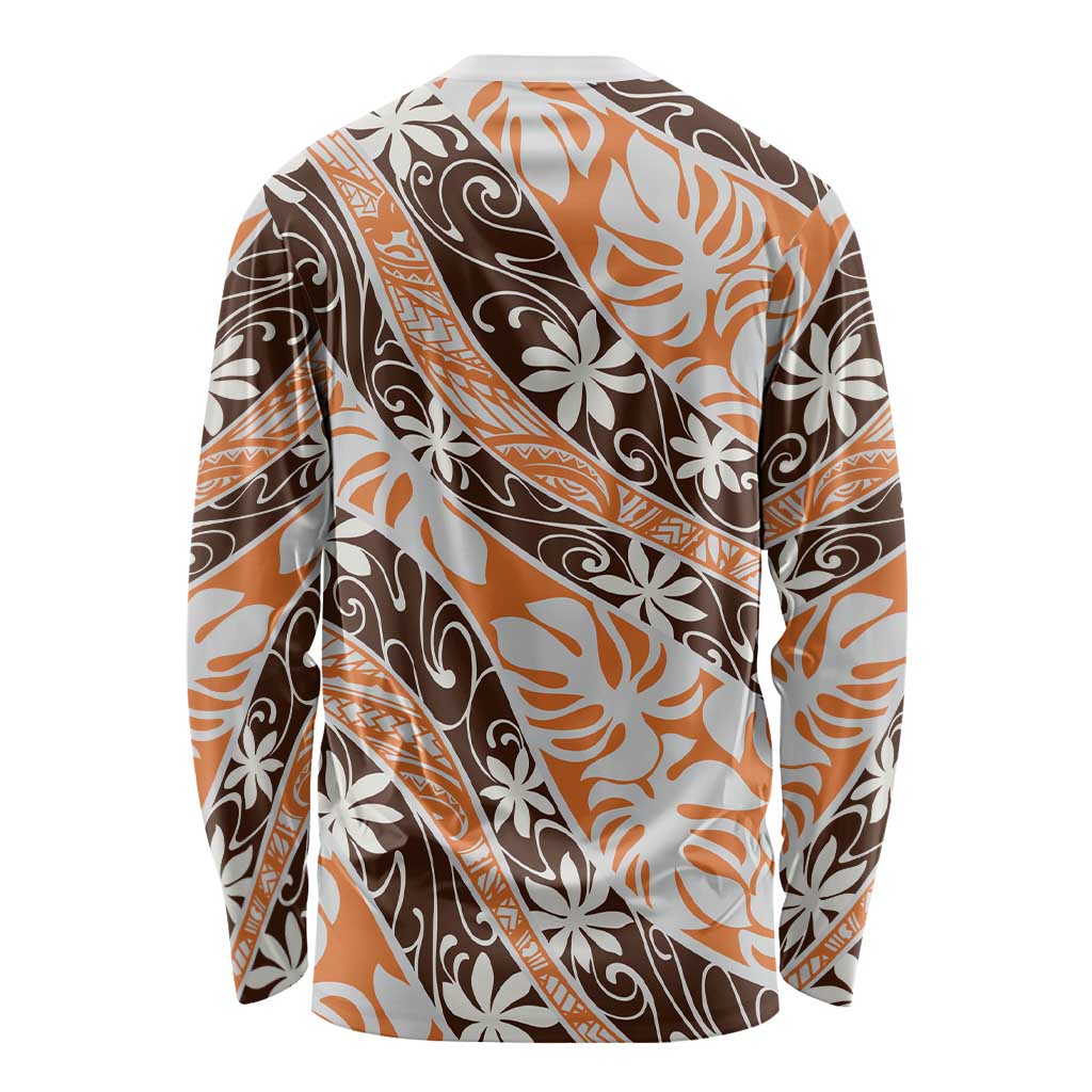 Puatou Tahiti Tiare Monstera Long Sleeve Shirt Polynesian Pattern Curve Style LT01 - Polynesian Pride