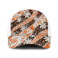 Puatou Tahiti Tiare Monstera Mesh Trucker Cap Polynesian Pattern Curve Style - Polynesian Pride