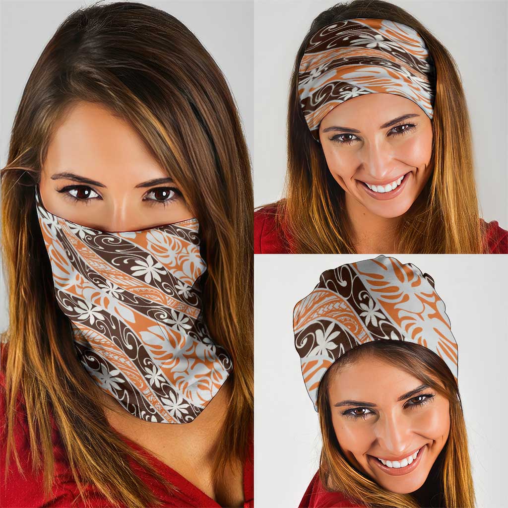 Puatou Tahiti Tiare Monstera Neck Gaiter Polynesian Pattern Curve Style - Polynesian Pride