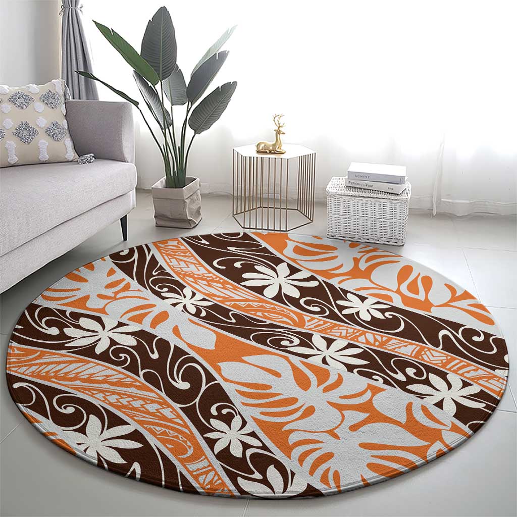 Puatou Tahiti Tiare Monstera Round Carpet Polynesian Pattern Curve Style - Polynesian Pride