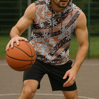 Puatou Tahiti Tiare Monstera Sleeveless Hoodie Polynesian Pattern Curve Style - Polynesian Pride