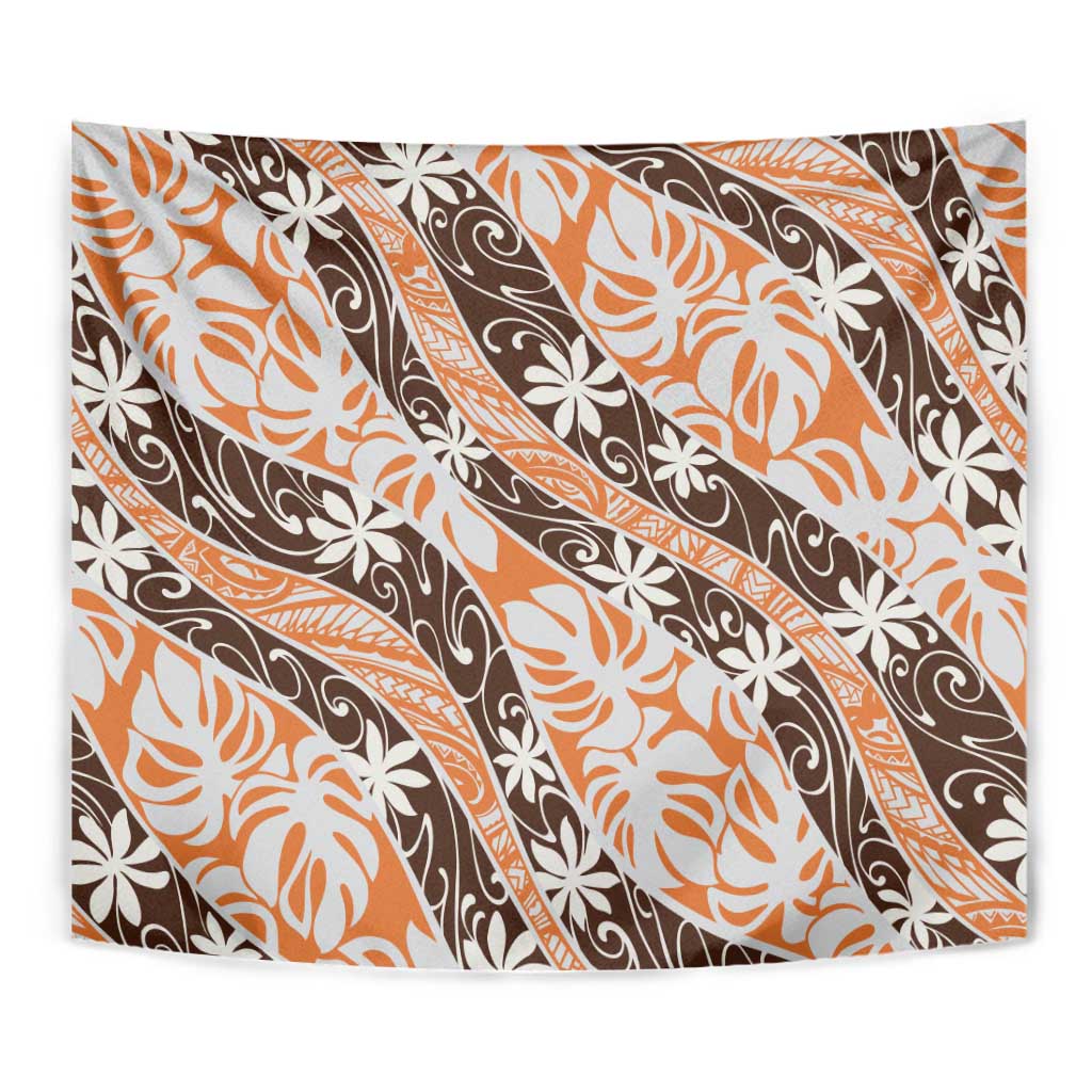 Puatou Tahiti Tiare Monstera Tapestry Polynesian Pattern Curve Style - Polynesian Pride