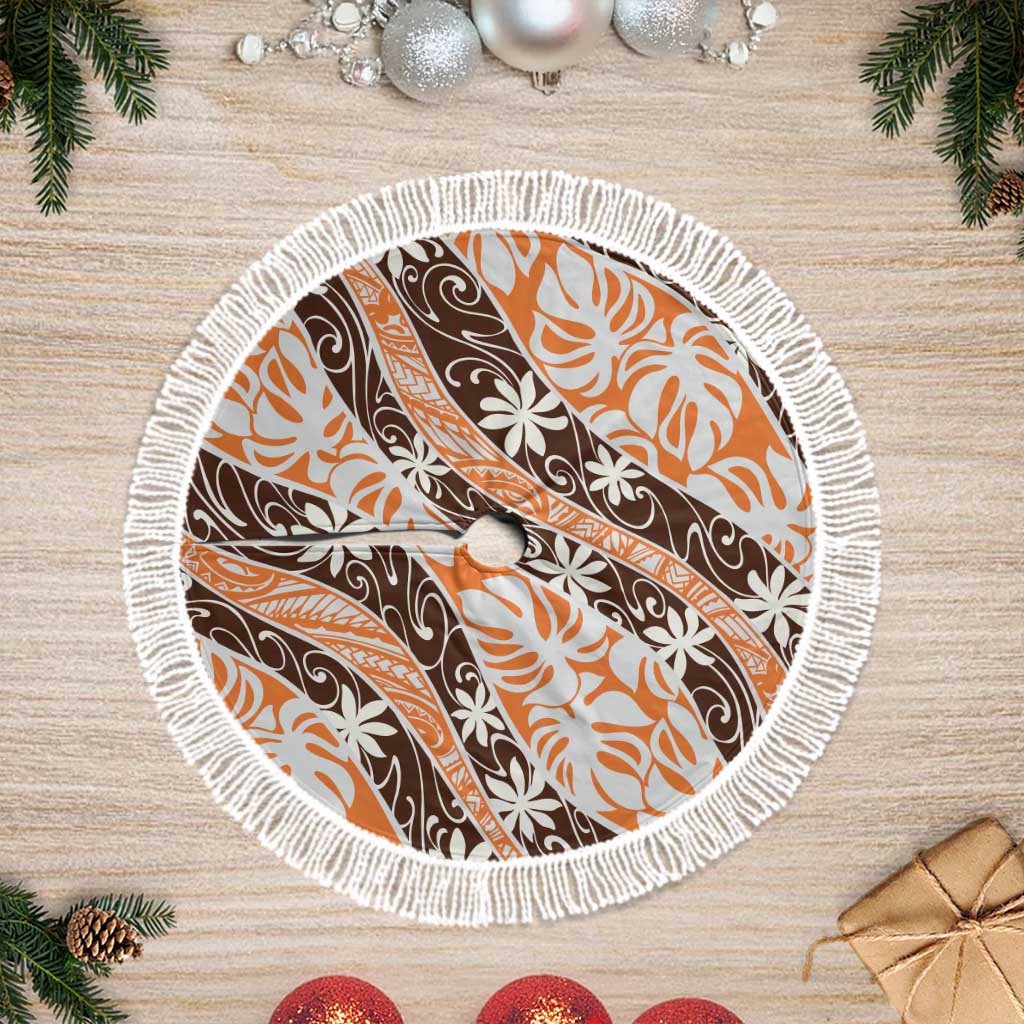 Puatou Tahiti Tiare Monstera Tree Skirt Polynesian Pattern Curve Style - Polynesian Pride