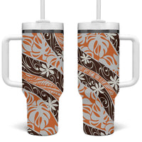 Puatou Tahiti Tiare Monstera Tumbler With Handle Polynesian Pattern Curve Style - Polynesian Pride