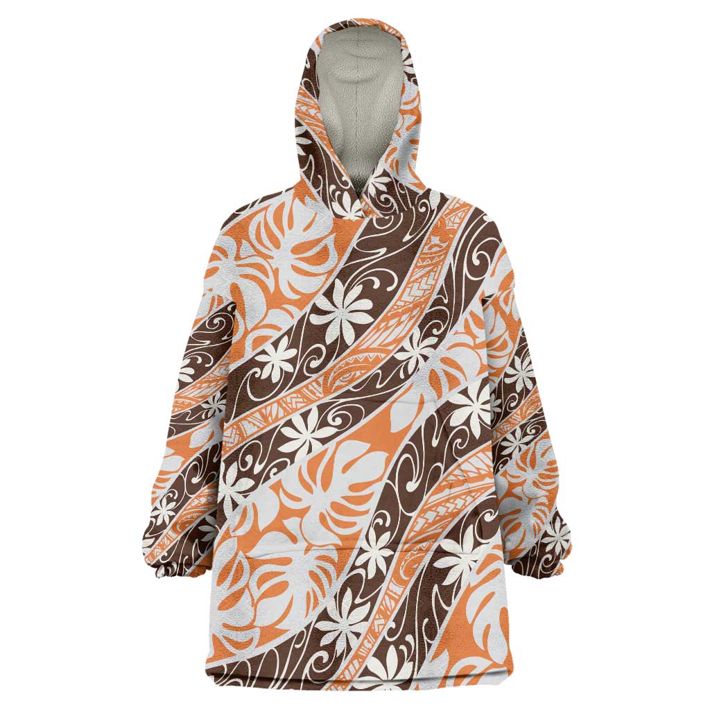 Puatou Tahiti Tiare Monstera Wearable Blanket Hoodie Polynesian Pattern Curve Style - Polynesian Pride