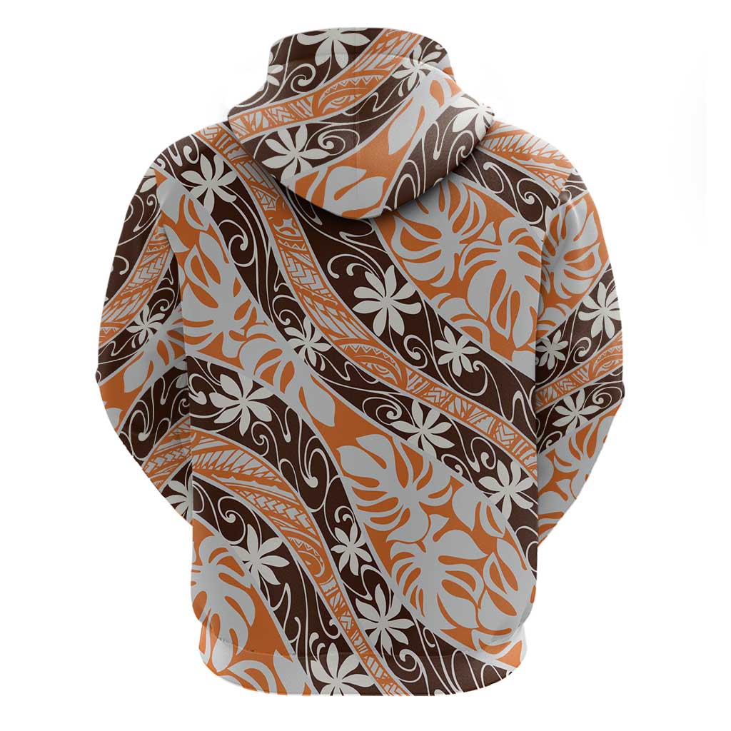 Puatou Tahiti Tiare Monstera Zip Hoodie Polynesian Pattern Curve Style - Polynesian Pride