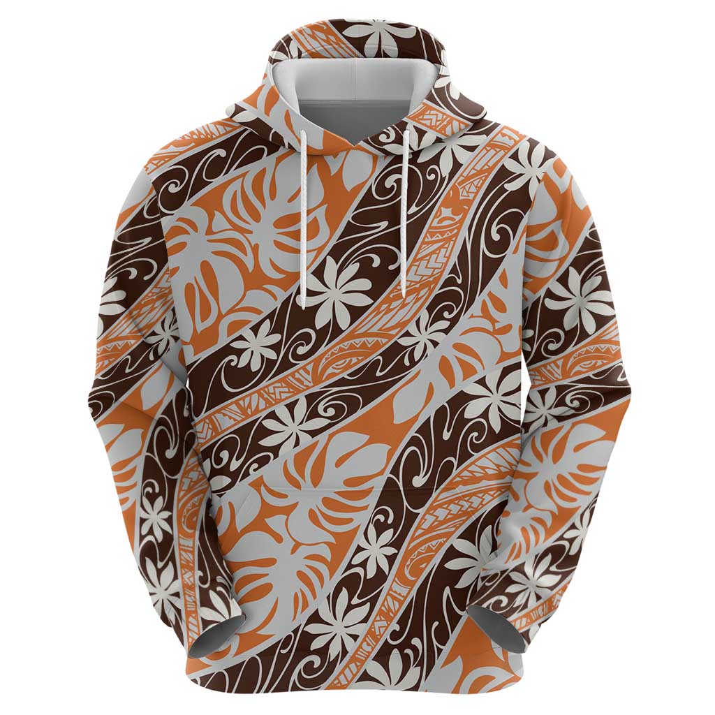 Puatou Tahiti Tiare Monstera Zip Hoodie Polynesian Pattern Curve Style - Polynesian Pride