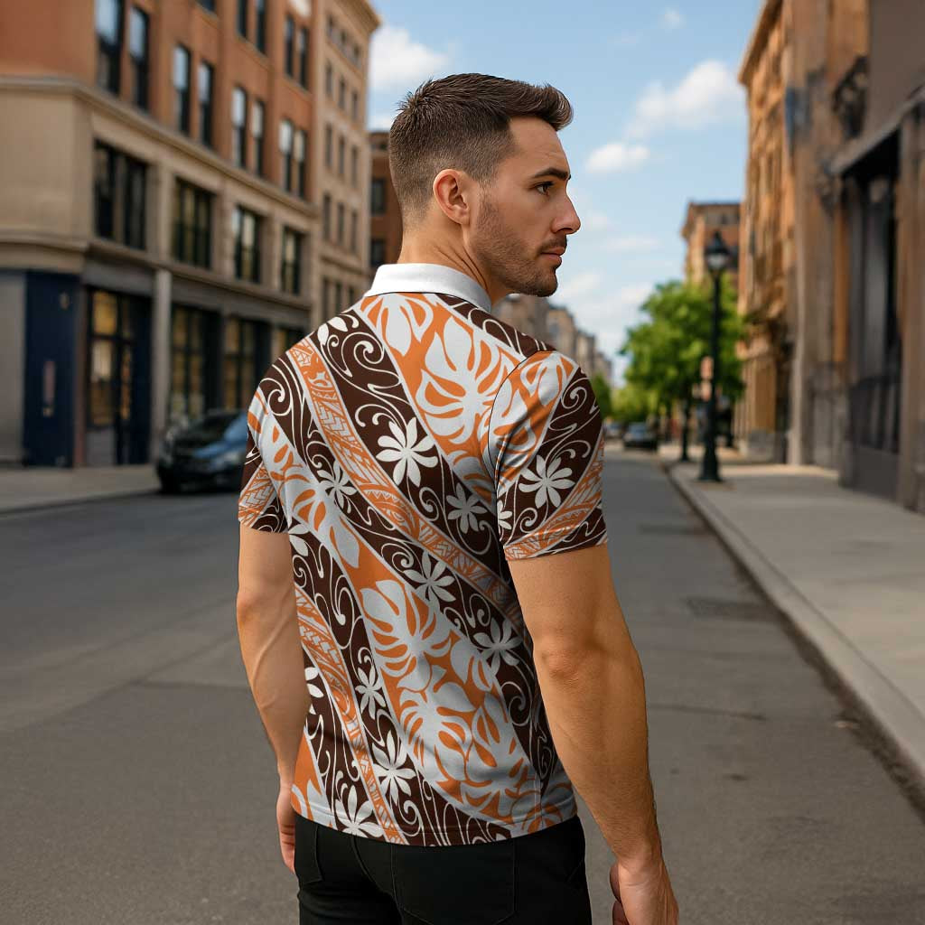 Puatou Tahiti Tiare Monstera Zipper Polo Shirt Polynesian Pattern Curve Style - Polynesian Pride