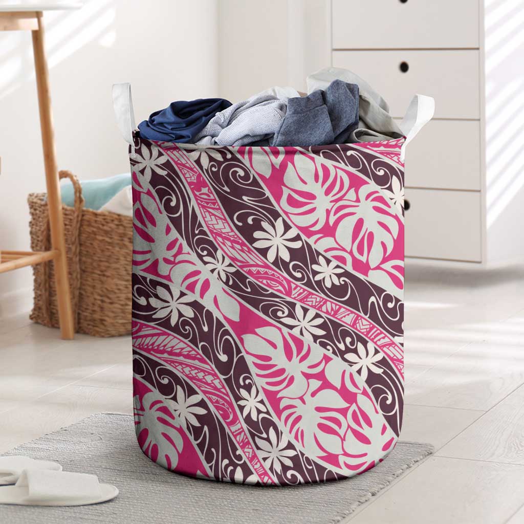 Tarona Tahiti Tiare Monstera Laundry Basket Polynesian Pattern Curve Style - Polynesian Pride