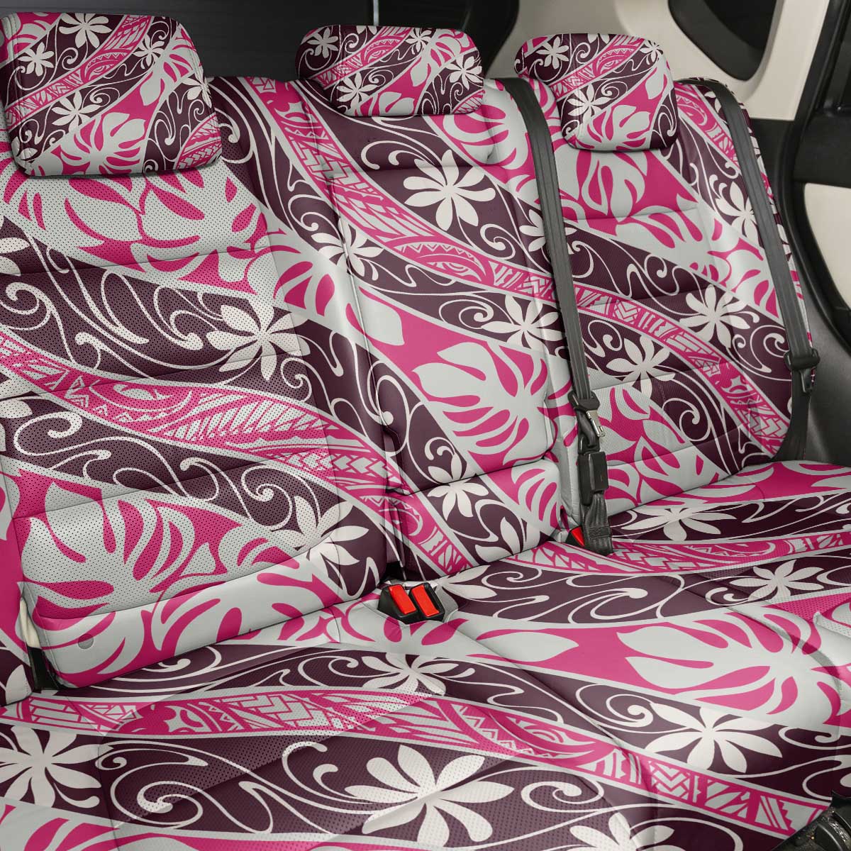 Tarona Tahiti Tiare Monstera Back Car Seat Cover Polynesian Pattern Curve Style - Polynesian Pride