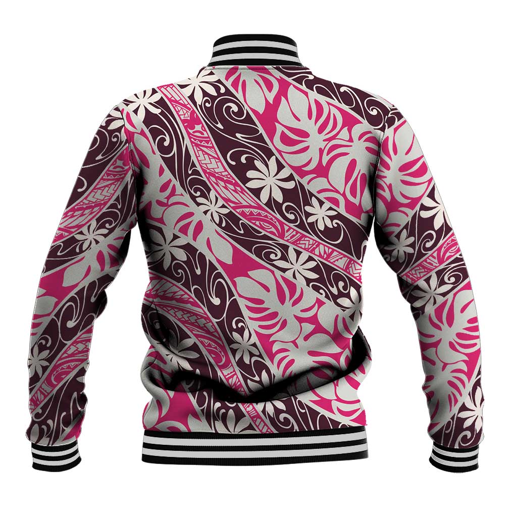 Tarona Tahiti Tiare Monstera Baseball Jacket Polynesian Pattern Curve Style - Polynesian Pride