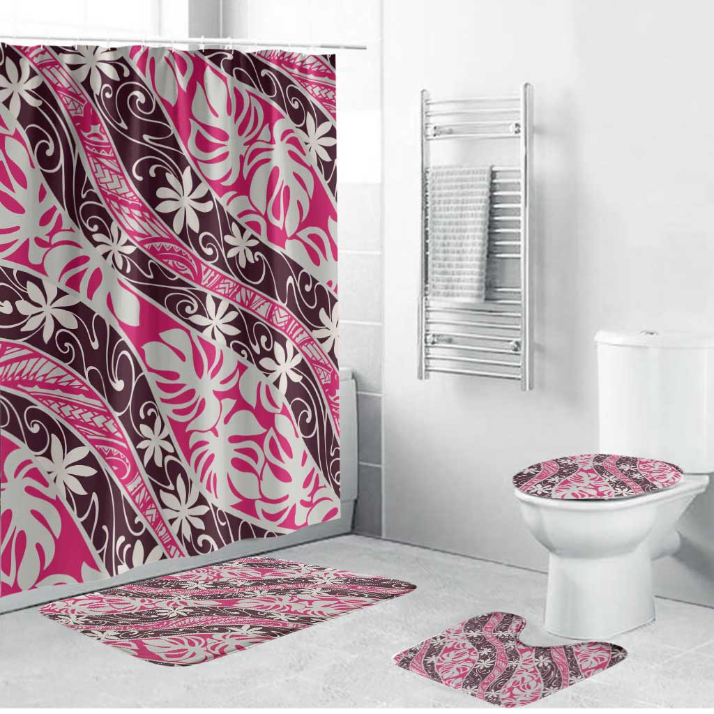 Tarona Tahiti Tiare Monstera Bathroom Set Polynesian Pattern Curve Style - Polynesian Pride