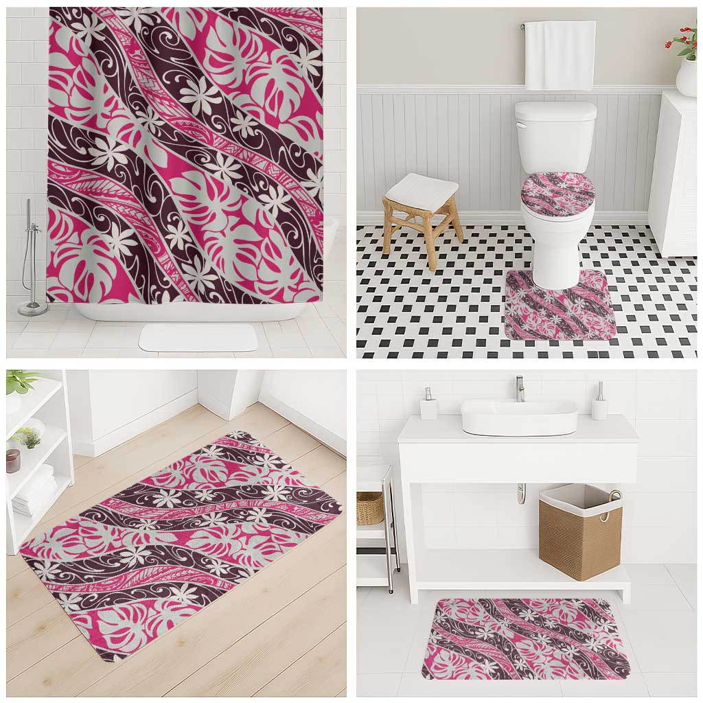 Tarona Tahiti Tiare Monstera Bathroom Set Polynesian Pattern Curve Style - Polynesian Pride
