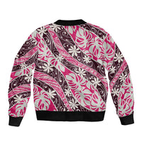 Tarona Tahiti Tiare Monstera Bomber Jacket Polynesian Pattern Curve Style - Polynesian Pride
