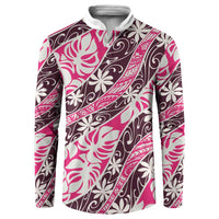 Tarona Tahiti Tiare Monstera Button Sweatshirt Polynesian Pattern Curve Style - Polynesian Pride