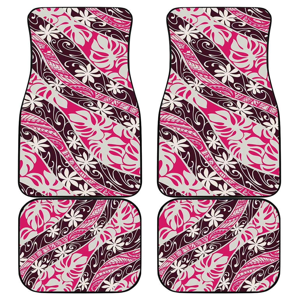 Tarona Tahiti Tiare Monstera Car Mats Polynesian Pattern Curve Style - Polynesian Pride