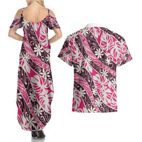 Tarona Tahiti Tiare Monstera Couples Matching Summer Maxi Dress and Hawaiian Shirt Polynesian Pattern Curve Style - Polynesian Pride