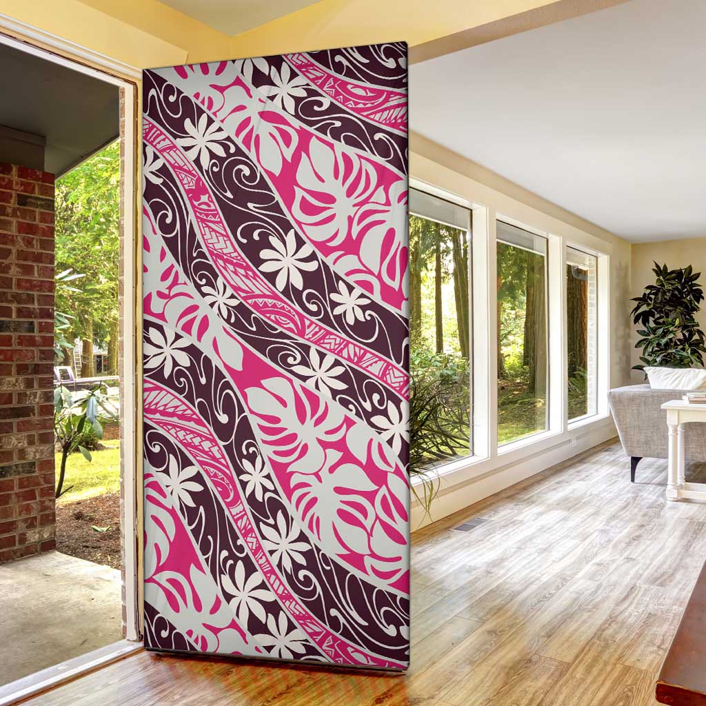 Tarona Tahiti Tiare Monstera Door Cover Polynesian Pattern Curve Style - Polynesian Pride