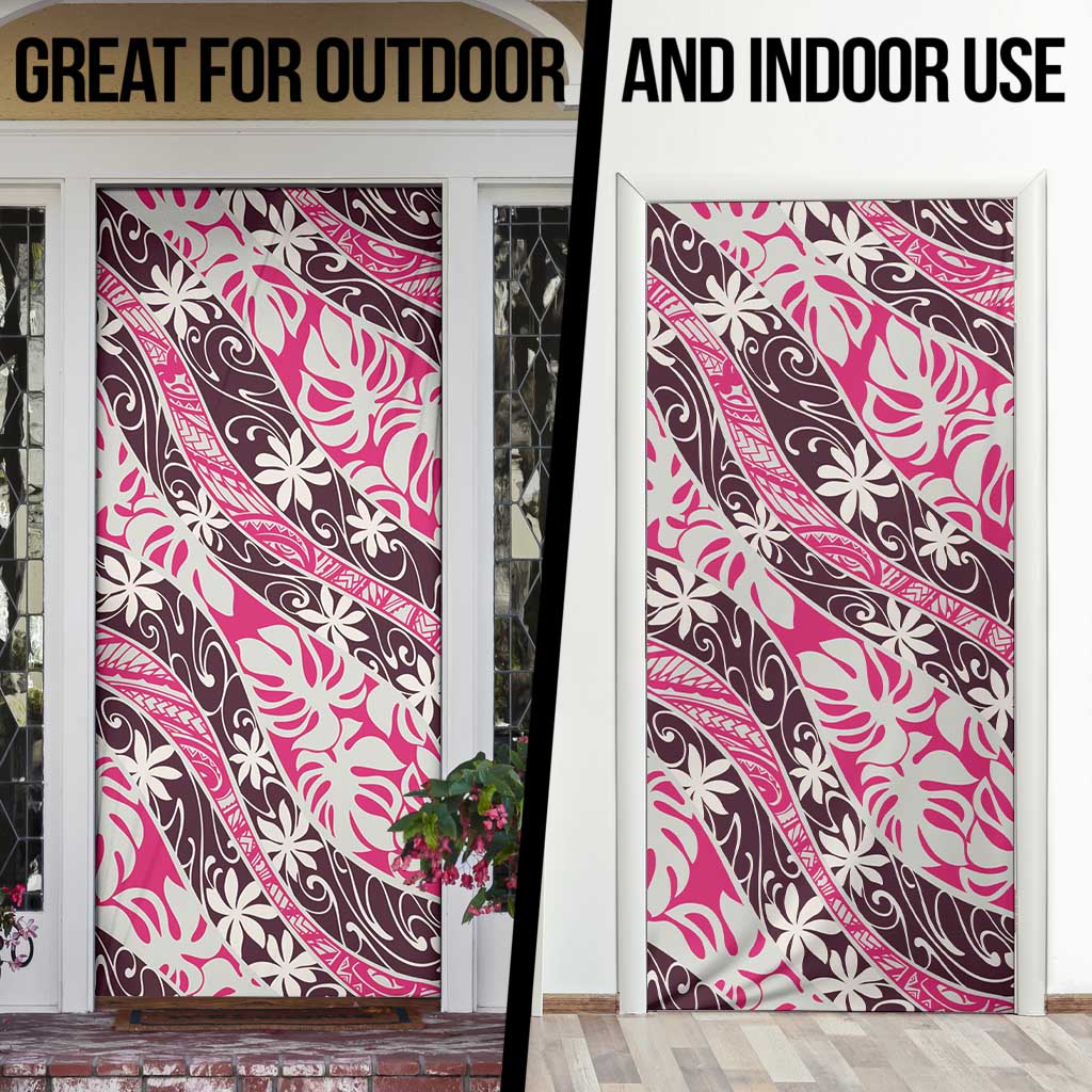 Tarona Tahiti Tiare Monstera Door Cover Polynesian Pattern Curve Style - Polynesian Pride