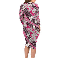 Tarona Tahiti Tiare Monstera Family Matching Long Sleeve Bodycon Dress and Hawaiian Shirt Polynesian Pattern Curve Style - Polynesian Pride