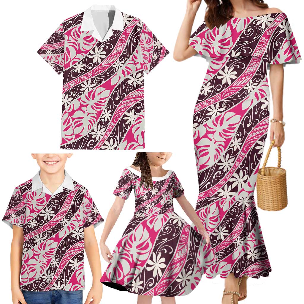 Tarona Tahiti Tiare Monstera Family Matching Mermaid Dress and Hawaiian Shirt Polynesian Pattern Curve Style - Polynesian Pride
