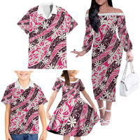 Tarona Tahiti Tiare Monstera Family Matching Off The Shoulder Long Sleeve Dress and Hawaiian Shirt Polynesian Pattern Curve Style - Polynesian Pride