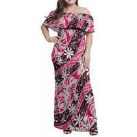 Tarona Tahiti Tiare Monstera Family Matching Off Shoulder Maxi Dress and Hawaiian Shirt Polynesian Pattern Curve Style - Polynesian Pride