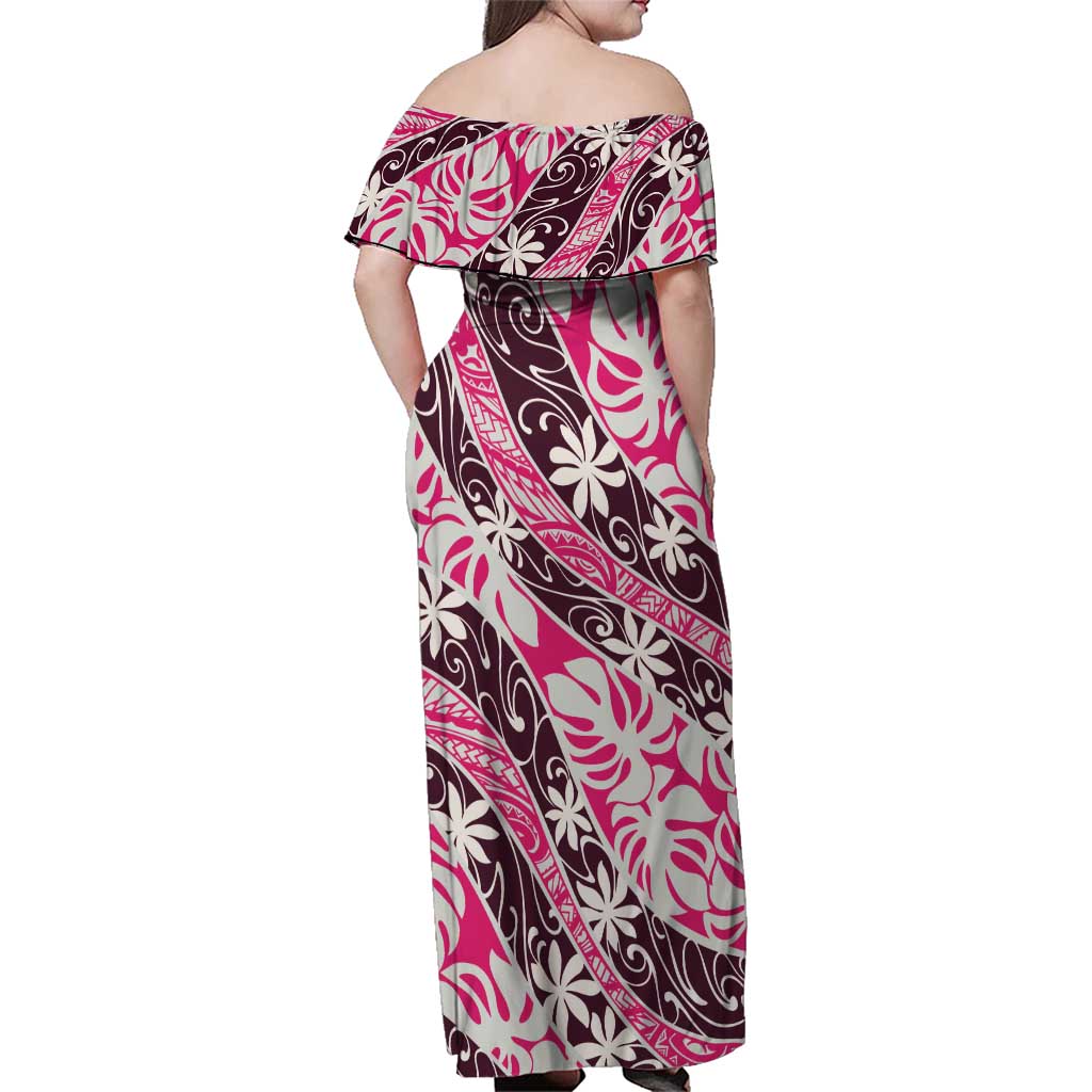 Tarona Tahiti Tiare Monstera Family Matching Off Shoulder Maxi Dress and Hawaiian Shirt Polynesian Pattern Curve Style - Polynesian Pride