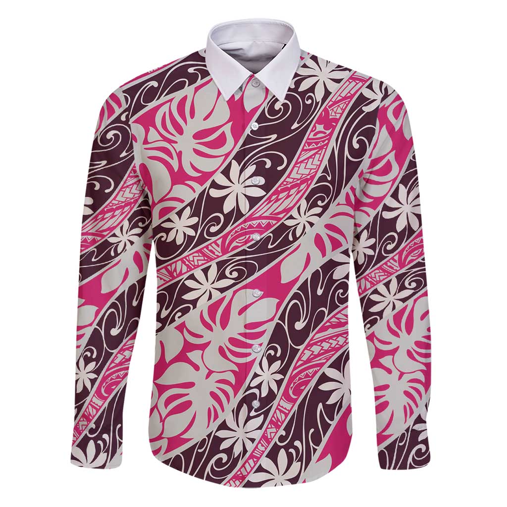 Tarona Tahiti Tiare Monstera Family Matching Puletasi and Hawaiian Shirt Polynesian Pattern Curve Style - Polynesian Pride