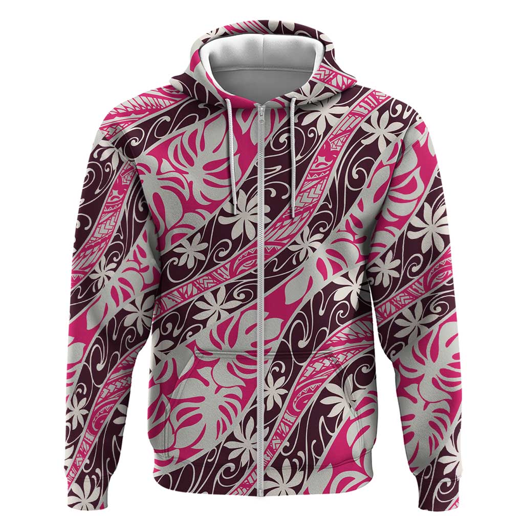 Tarona Tahiti Tiare Monstera Hoodie Polynesian Pattern Curve Style - Polynesian Pride