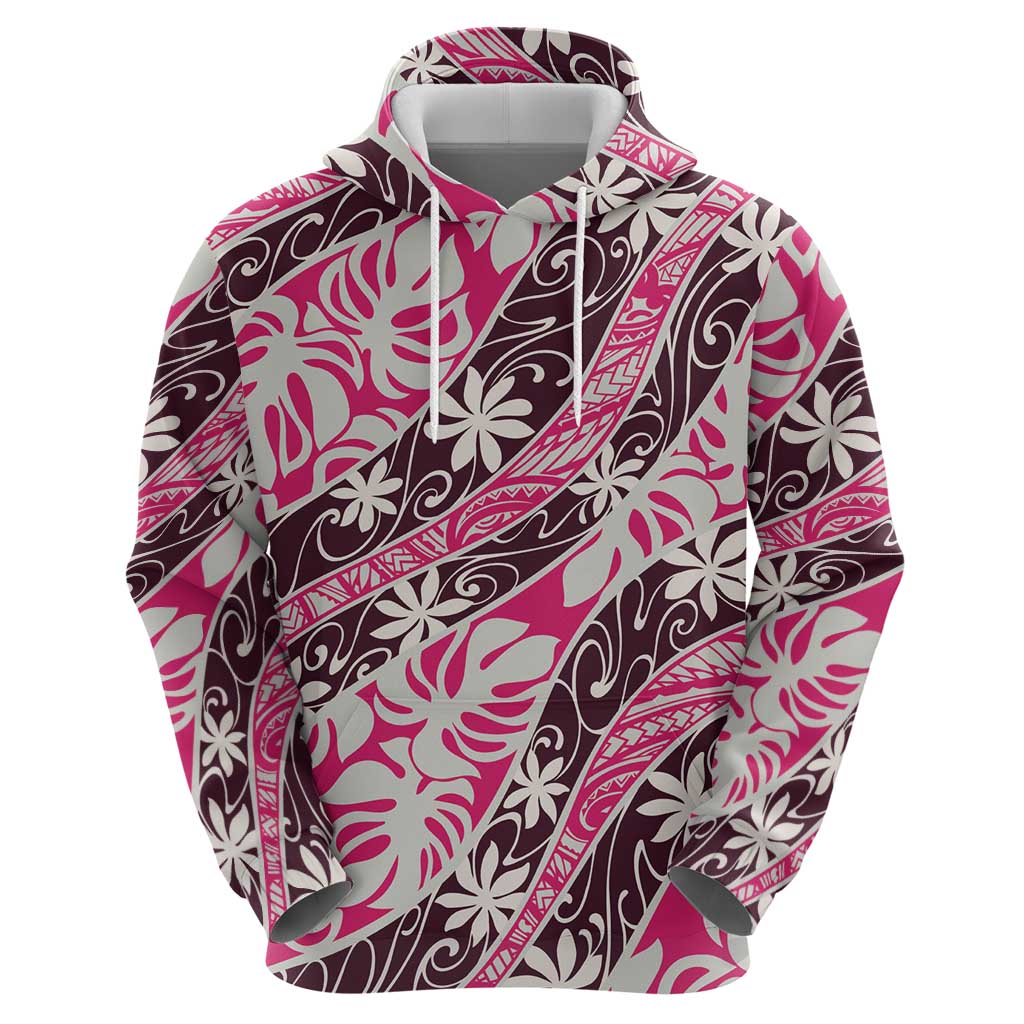 Tarona Tahiti Tiare Monstera Hoodie Polynesian Pattern Curve Style - Polynesian Pride