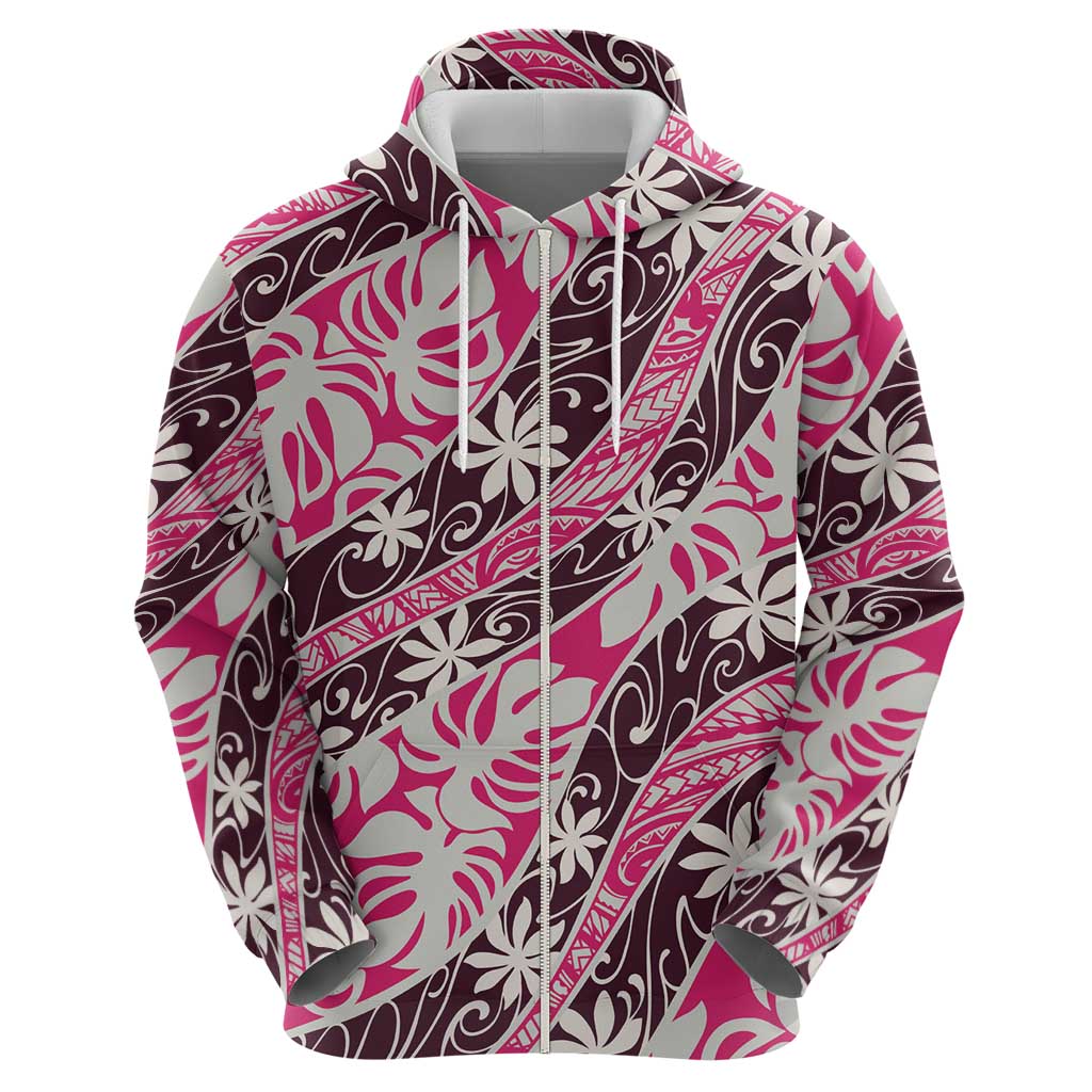 Tarona Tahiti Tiare Monstera Hoodie Polynesian Pattern Curve Style - Polynesian Pride