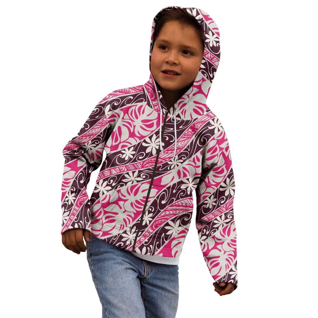 Tarona Tahiti Tiare Monstera Kid Hoodie Polynesian Pattern Curve Style - Polynesian Pride