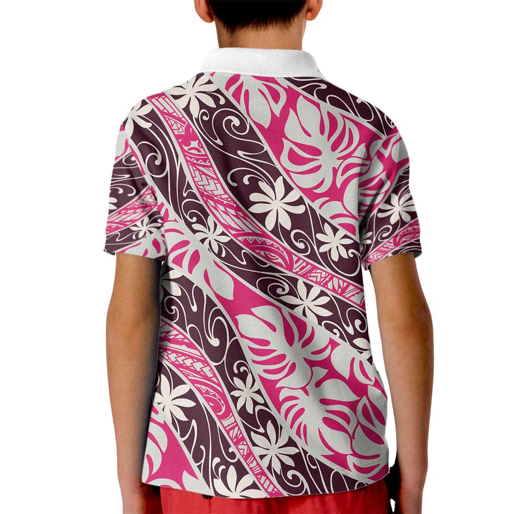 Tarona Tahiti Tiare Monstera Kid Polo Shirt Polynesian Pattern Curve Style - Polynesian Pride