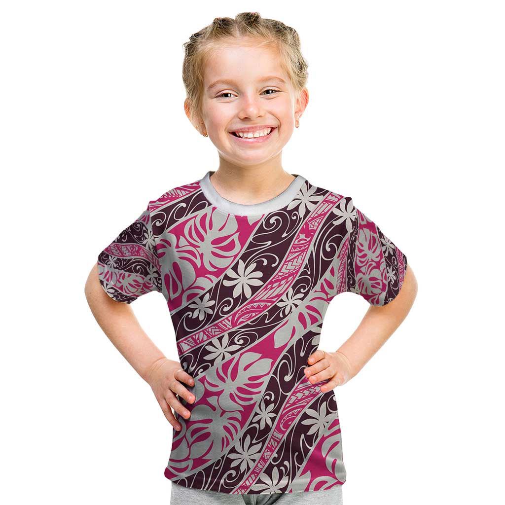 Tarona Tahiti Tiare Monstera Kid T Shirt Polynesian Pattern Curve Style - Polynesian Pride