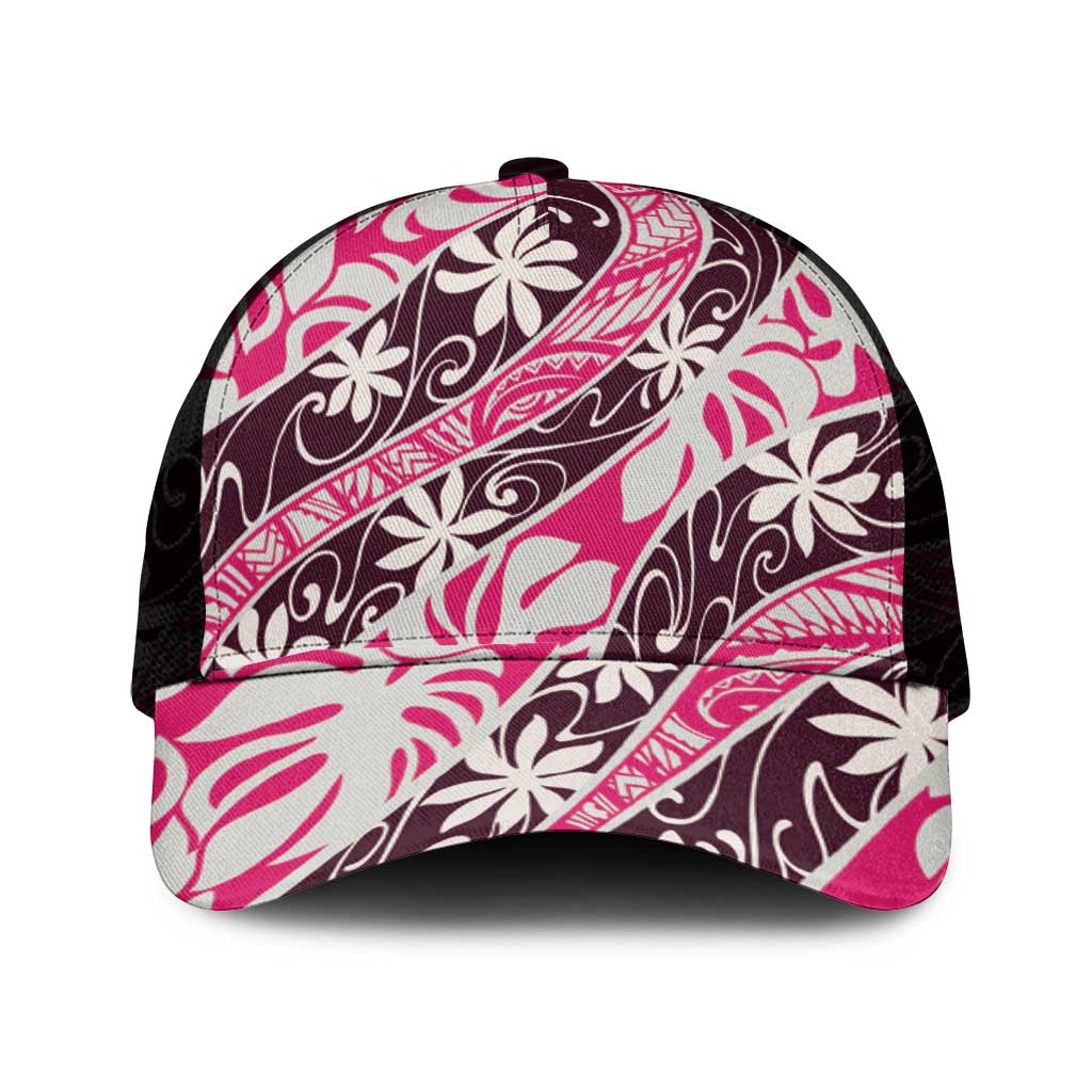 Tarona Tahiti Tiare Monstera Mesh Trucker Cap Polynesian Pattern Curve Style - Polynesian Pride