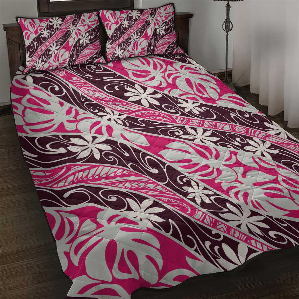 Tarona Tahiti Tiare Monstera Quilt Bed Set Polynesian Pattern Curve Style - Polynesian Pride