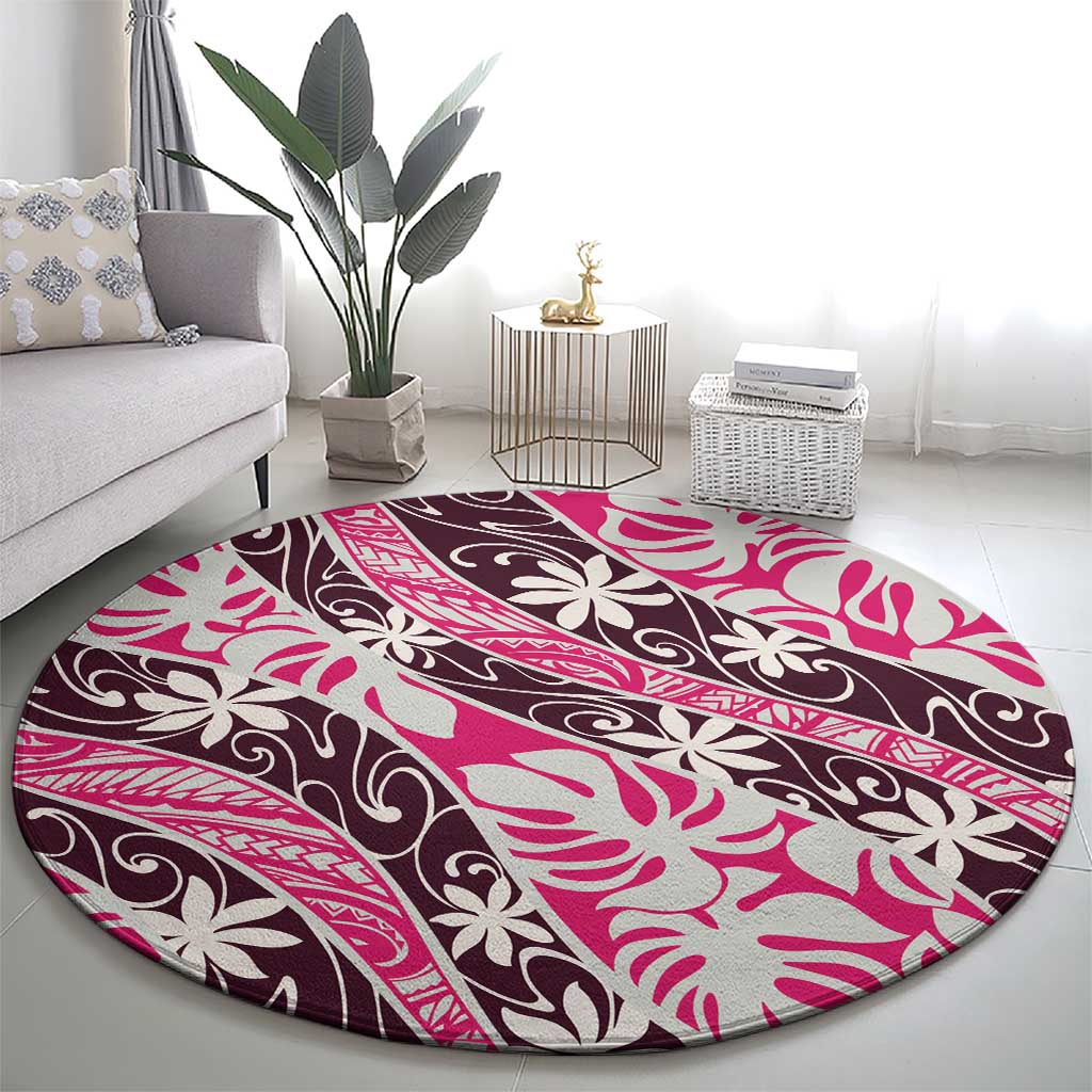 Tarona Tahiti Tiare Monstera Round Carpet Polynesian Pattern Curve Style - Polynesian Pride